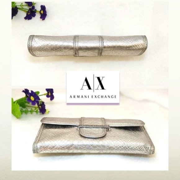 Chic ARMANI EXCHANGE Soft Genuine Leather Wallet Silver Metallic Card Bi… - Picture 4 of 9